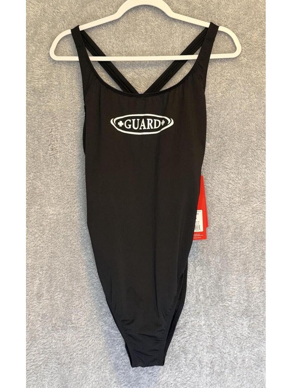 NWT RISE Aquatics Guard One-Piece Swimsuit Black Lifeguard Bathing Suit Size 48